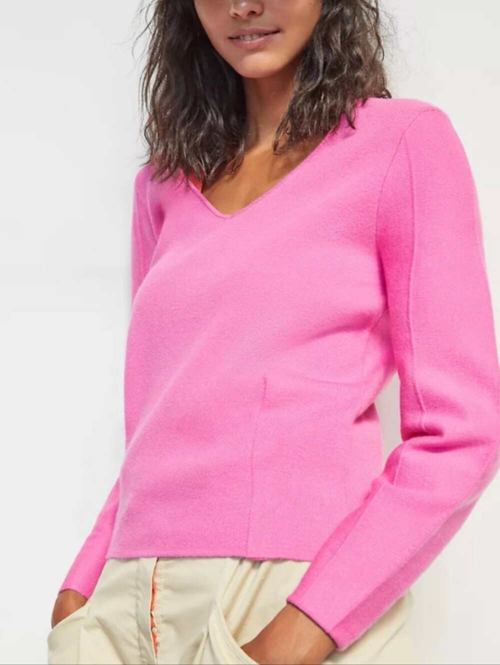 MAEVE hot pink V-neck cozy sweater sz S